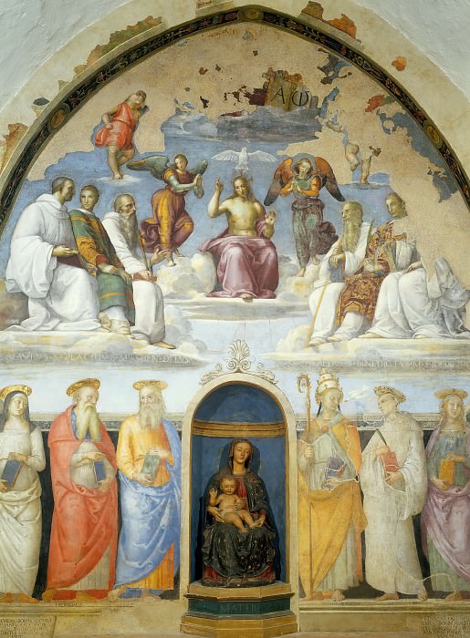 Святая Троица с шестью святыми бенедиктинцами и шестью другими святыми (совместная работа с Перуджино) картина