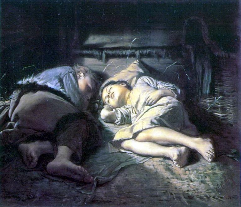 Спящие дети. 1870 Х. , м. 53х61 ГТГ картина