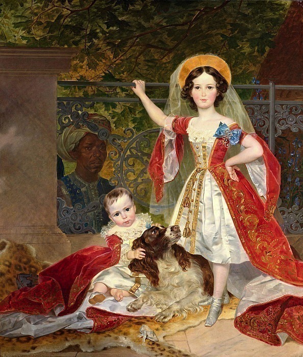 Портрет детей Волконских с арапом картина
