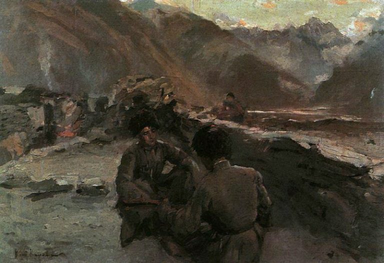 На Кавказе. Сидящие горцы. 1889 картина