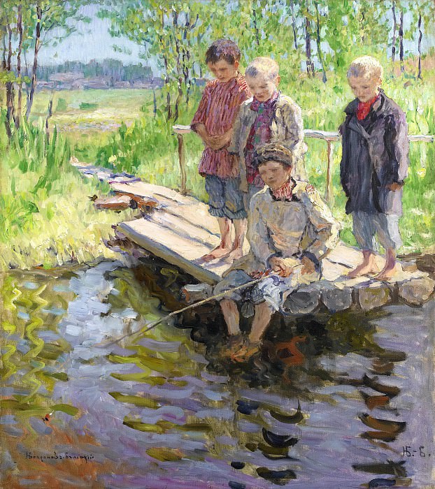 Мальчики на рыбалке картина