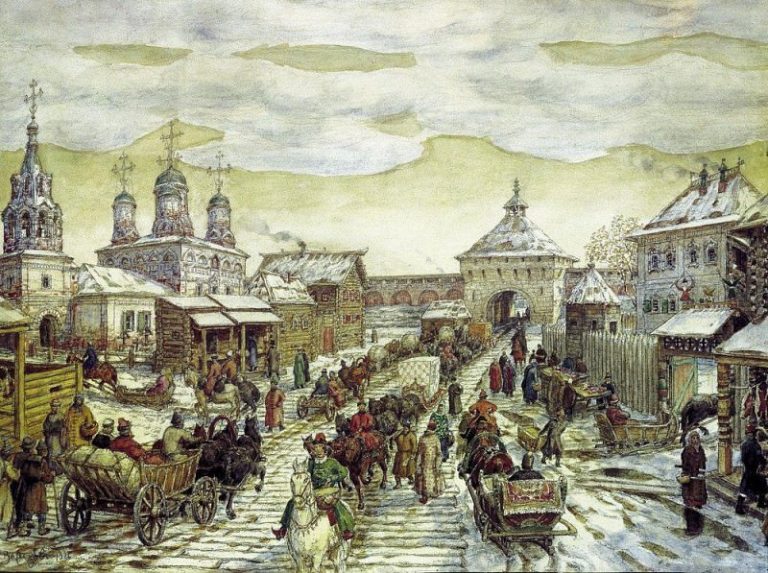 У Мясницких ворот Белого города в XVII веке. 1926 картина