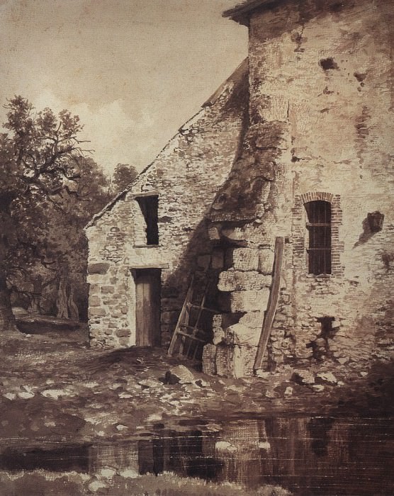 Старый дом на берегу пруда 1860-е 33х26 картина