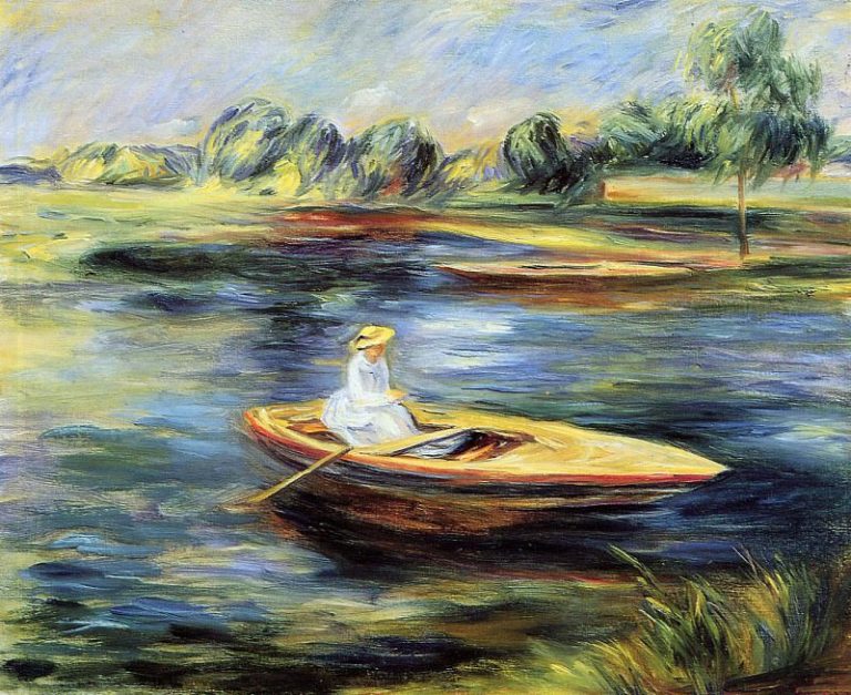 Молодая женщина, сидящая в лодке картина
