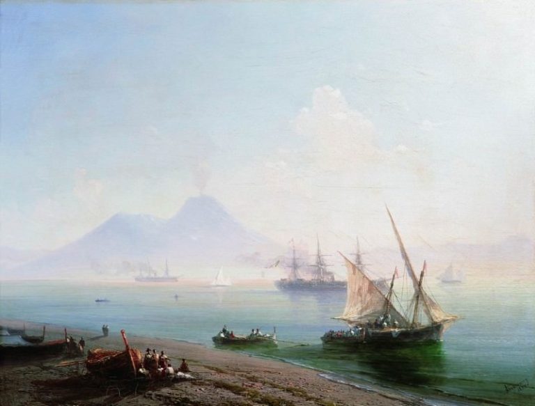 Берег Неаполя.Вид Везувия 1877 33х40 картина