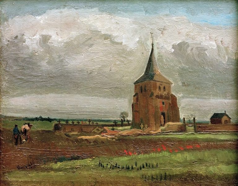 Старая башня в Нейнене с пахарем картина