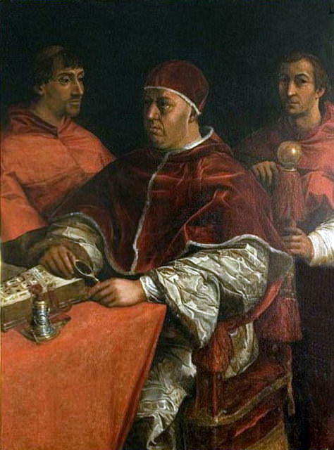 Папа Лев X с двумя кардиналами картина
