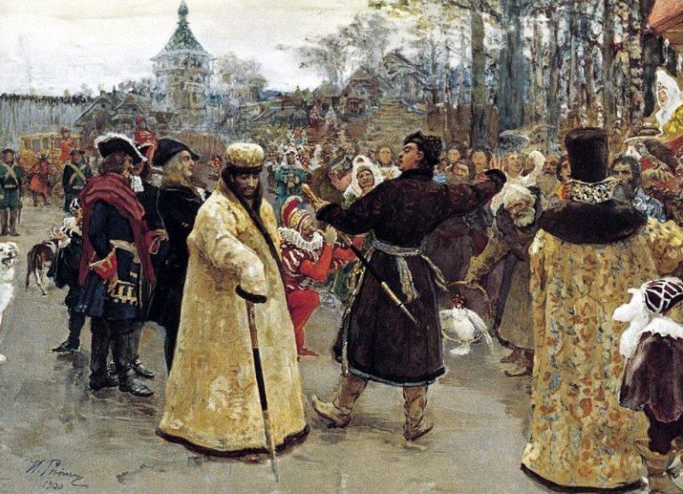 Приезд царей Иоанна и Петра Алексеевичей на Семеновский потешный двор в сопровождении свиты картина