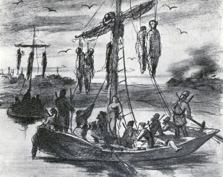 Казненные пугачевцы. Рис. карандашом и пером. 1878 ГТГ картина