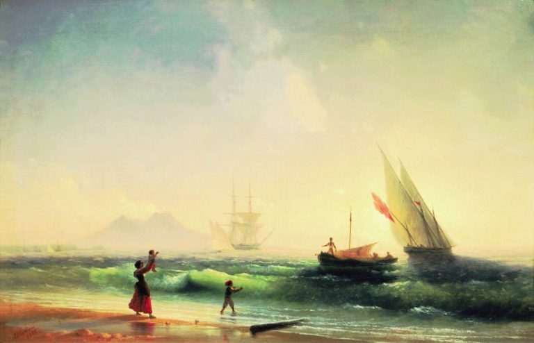 Встреча рыбаков на берегу Неаполитанского залива 1842 58х85 картина