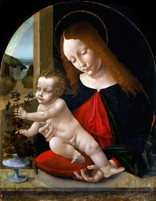 Мадонна с Младенцем с аквилегиями * картина