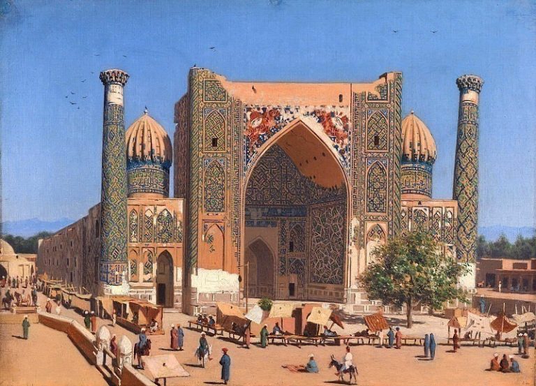 Медресе Шир-Дор на площади Регистан в Самарканде картина