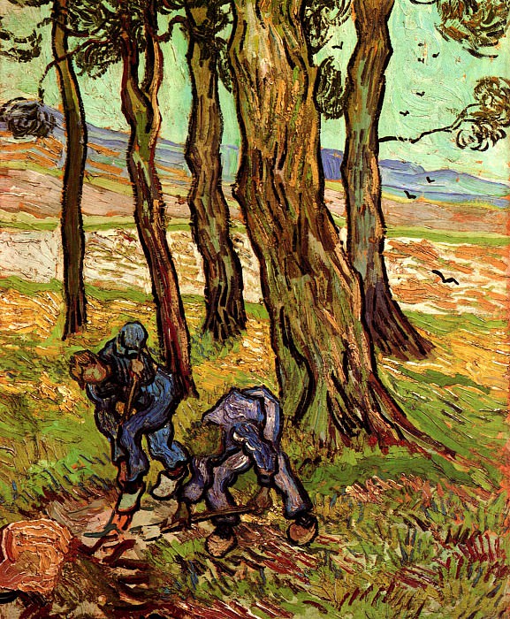 Два копателя среди деревьев картина