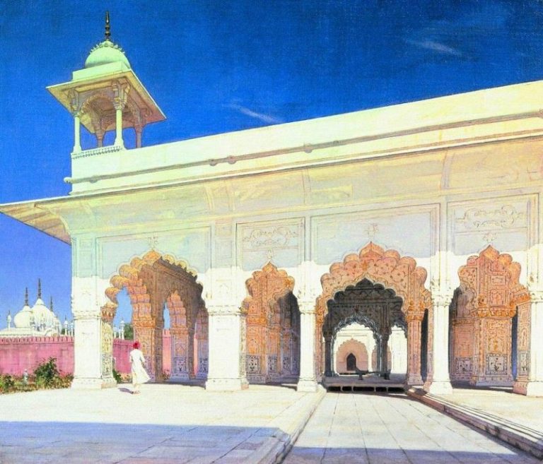 Тронный зал Великих моголов Шах-Джахана и Ауранг-Зеба в форте Дели. 1875 картина