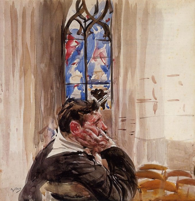 Портрет мужчины в церкви картина