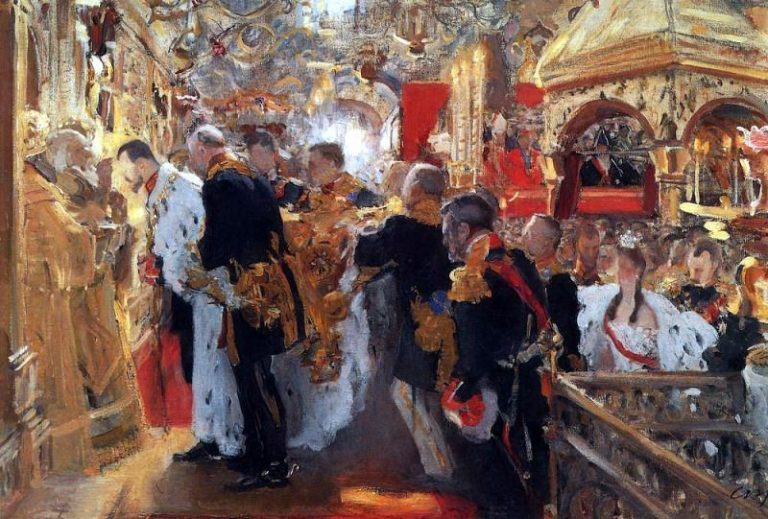 Коронация. Миропомазание Николая II в Успенском соборе. 1896 картина