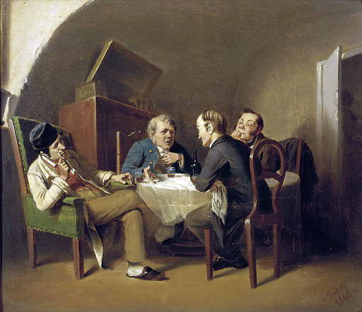 Разговор за круглым столом. 1866 Доска, масло. 18. 1х21. 5 картина