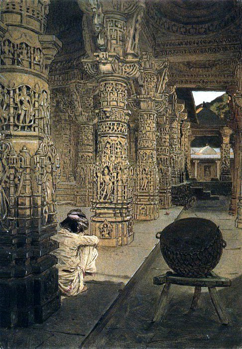 Колоннада в Джайнском храме на горе Абу вечером. 1874-1876 картина
