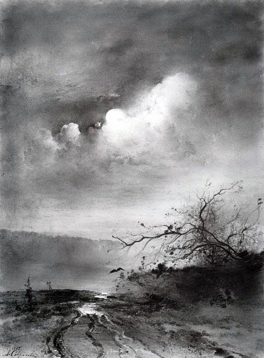 Лунная ночь над рекой. 1885 картина