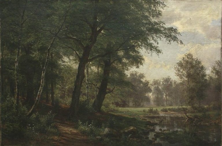 Лесной пейзаж с ручьем картина