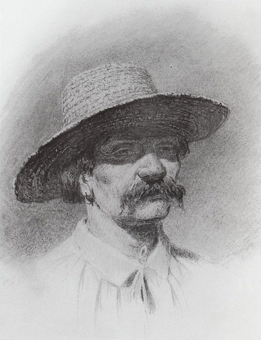 Мужская голова в соломенной шляпе картина