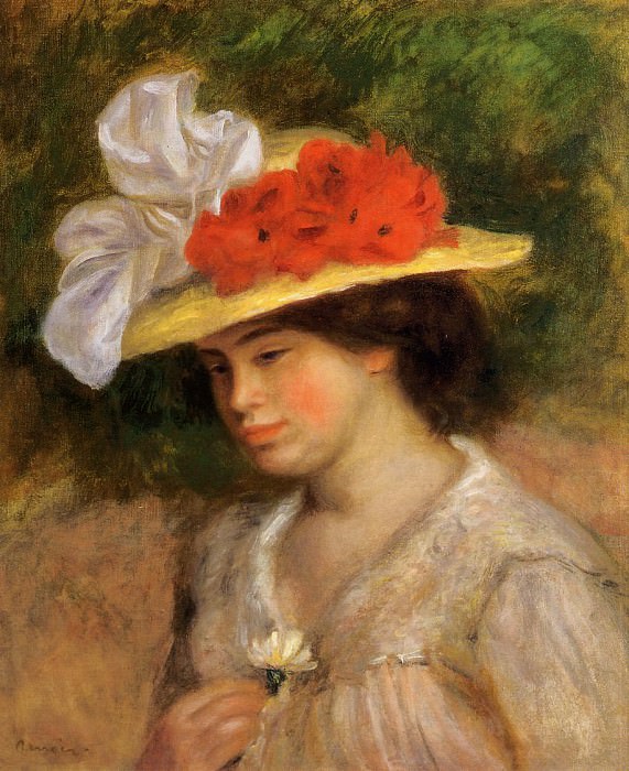 Женщина в цветочной шляпе картина