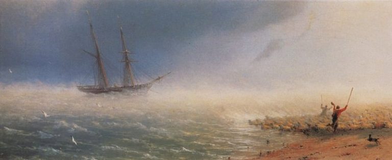 Овцы,загоняемые бурею в море 1855 13х35,3 картина