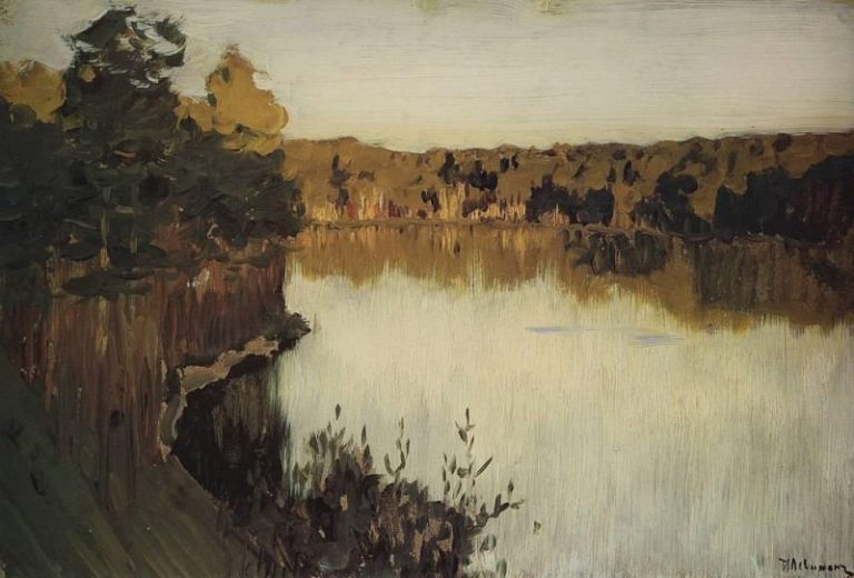 Лесное озеро. Заход солнца. 1890-е картина
