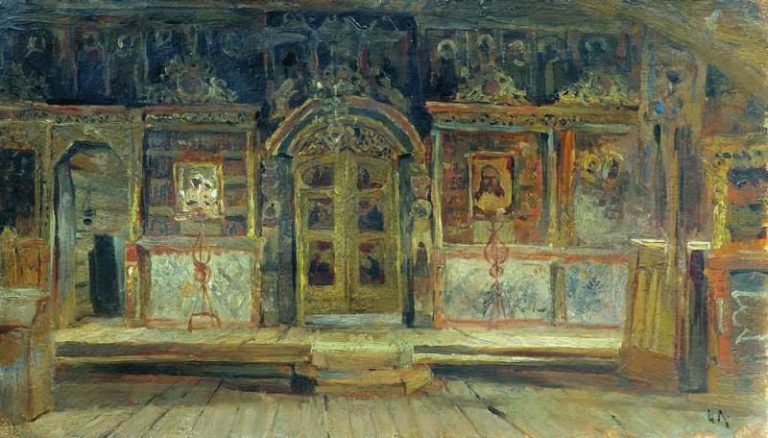 Внутри Петропавловской церкви в Плёсе, на Волге. 1888 картина