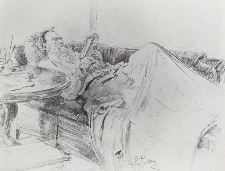 Лев Николаевич Толстой за чтением картина