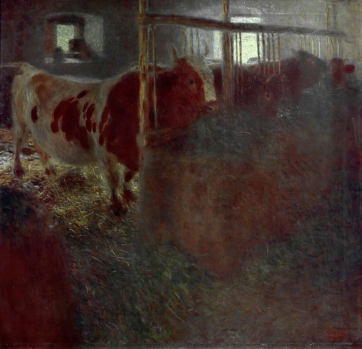 Корова в стойле картина