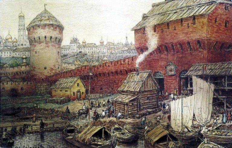 Спасские Водяные ворота Китай-города в XVII веке. 1922 картина
