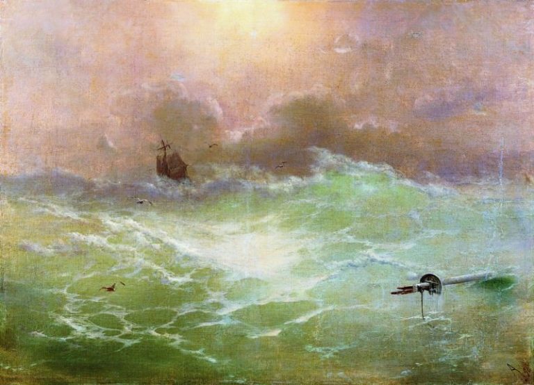 Корабль в бурю 1896 79х97 картина
