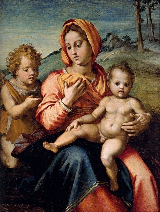 Мадонна с младенцем и младенцем Святым Иоанном в пейзаже картина