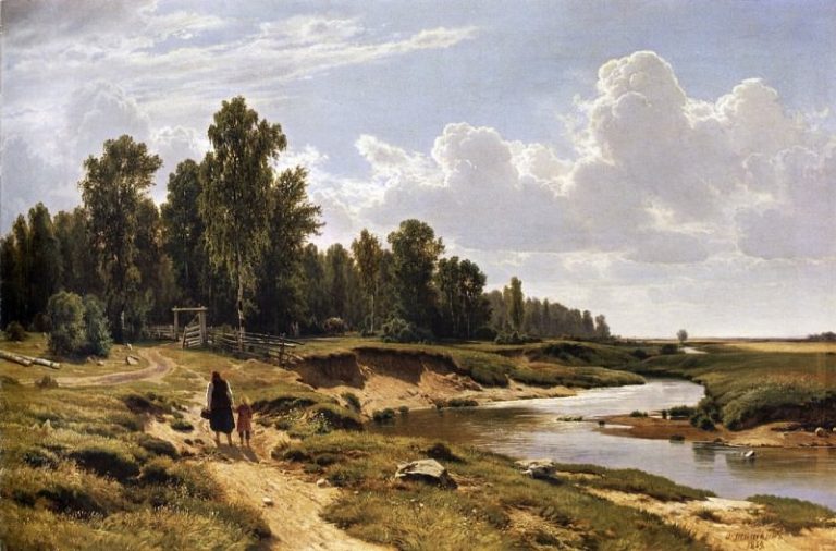 Речка Лиговка в деревне Константиновка близ Петербурга. 1869 102х160 картина