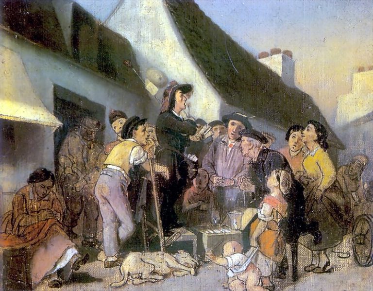Продавец песенников. Эскиз. 1863 Х. , м. 21х16 Казань картина