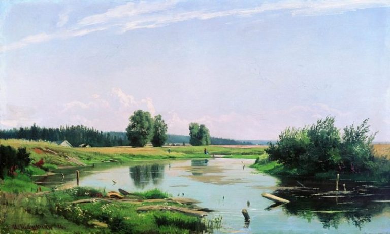 Пейзаж с озером 1886 37х61 картина