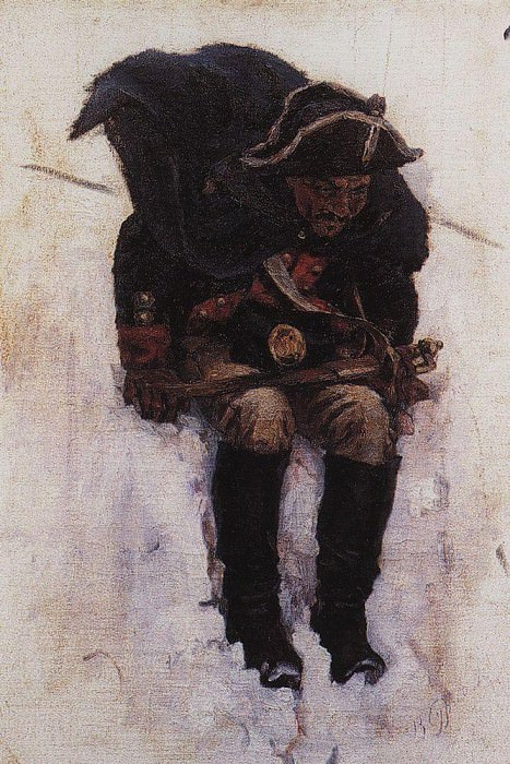Солдат, спускающийся по склону снежной горы картина