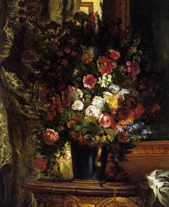 Ваза с цветами на пристенном столике картина