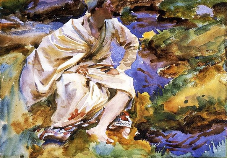 Мужчина, сидящий у речушки, Валь д’Аоста, Пертюд картина