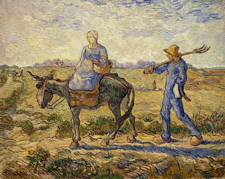 Утро – крестьяне, идущие работать картина
