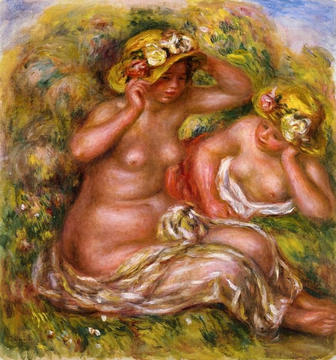 Две женщины в цветочной шляпе картина