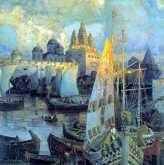Варяжские корабли в Великом Новгороде. 1902 картина