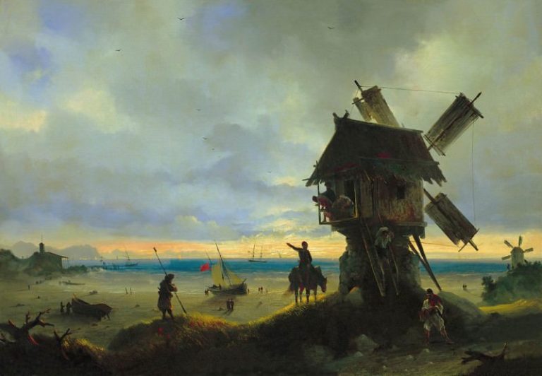 Ветряная мельница на берегу моря 1837 67Х96 картина