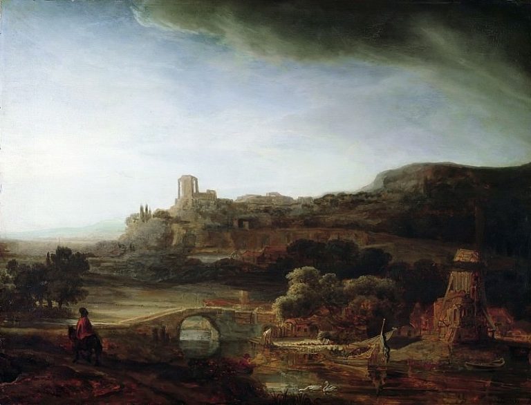 Пейзаж с рекой и ветряной мельницей (приписывается) картина