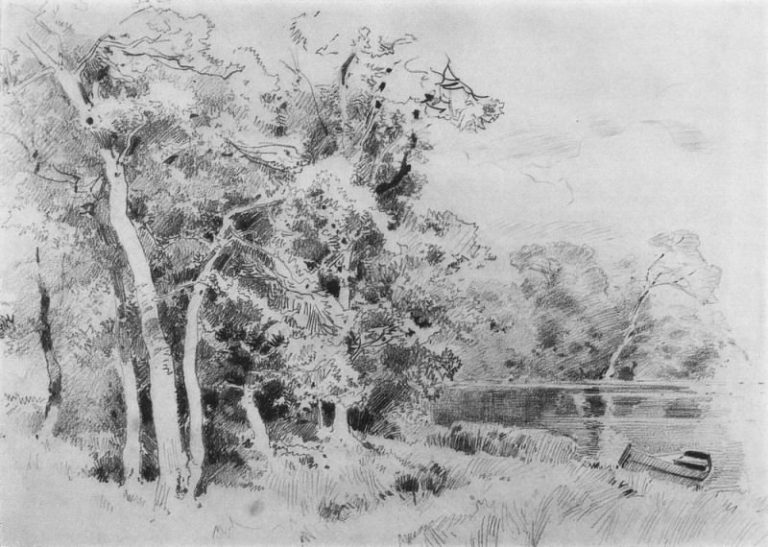 Роща на берегу пруда 1870-е 27х37 картина