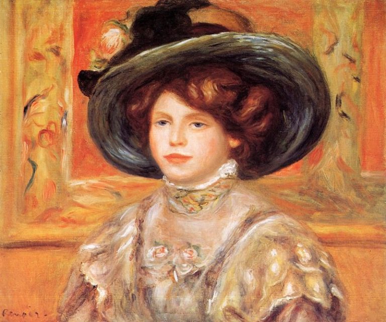Молодая женщина в синей шляпе картина