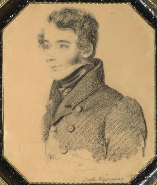 Портрет неизвестного молодого человека с папкой. 1820-е. Б. , ит. к. 19х16 Муз. Тропинина, М. картина