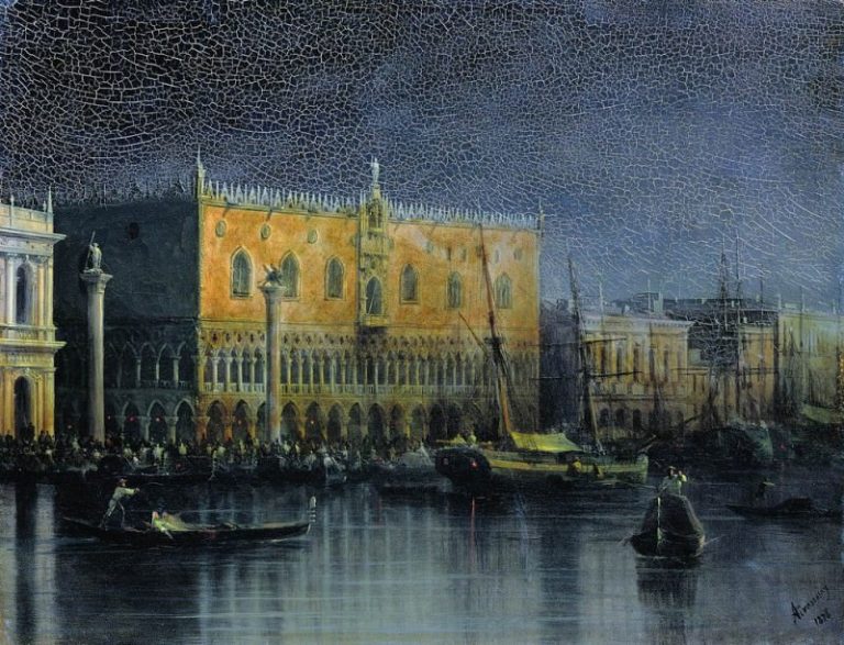 Дворец дожей в Венеции при луне 1878 34х44 картина