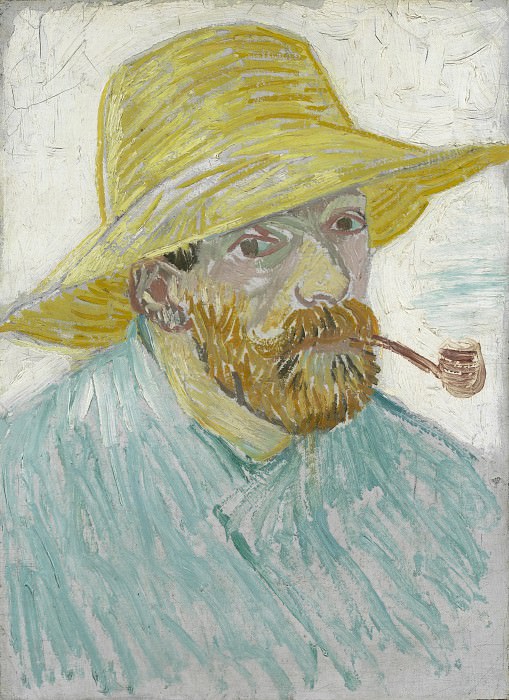 Автопортрет в соломенной шляпе с трубкой картина